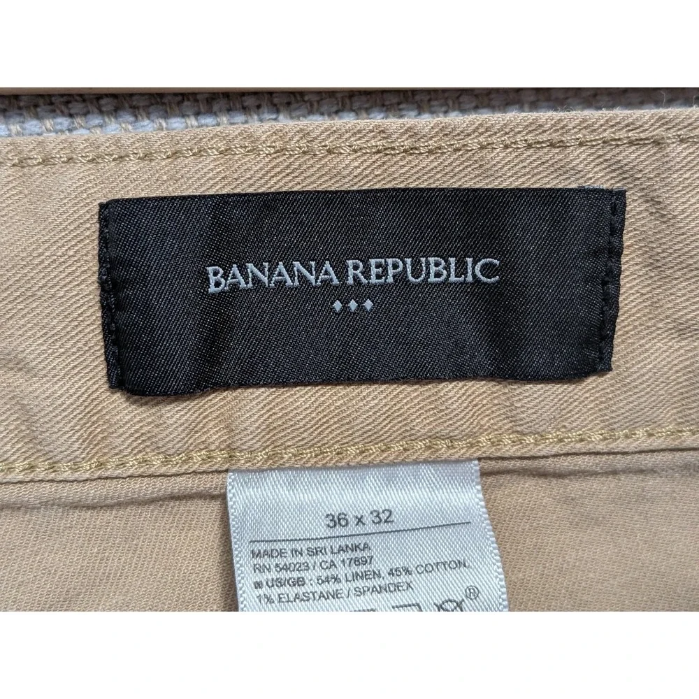 Banana Republic Washwell Mens 36x32 Pants Linen Workwear Khaki Slim Fit Blend